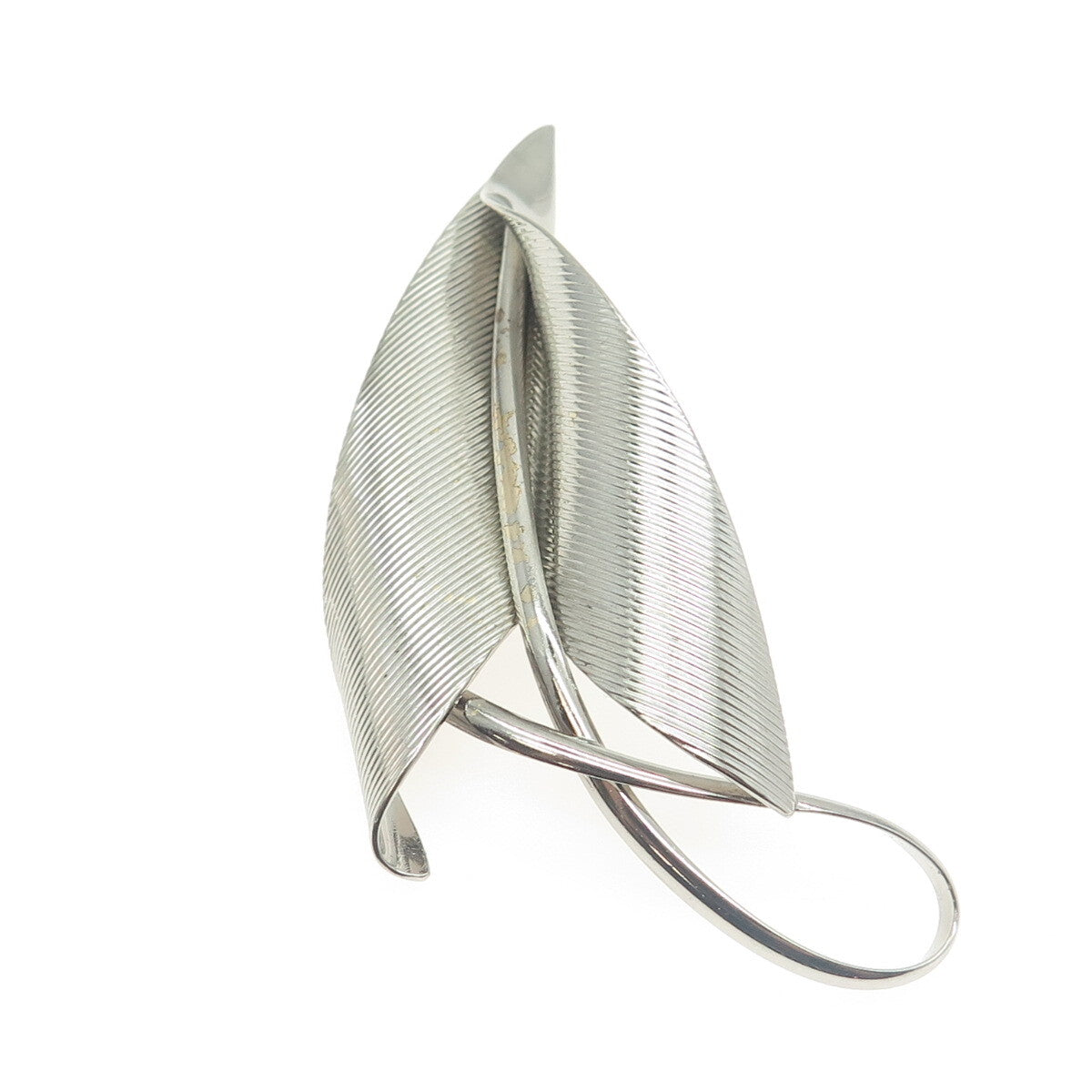 NAPIER 925 Sterling Silver Vintage Striped Leaf Pin Brooch