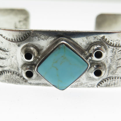 925 Sterling Silver Vintage Mexico Turquoise Tribal Adjustable Bracelet 6.5"