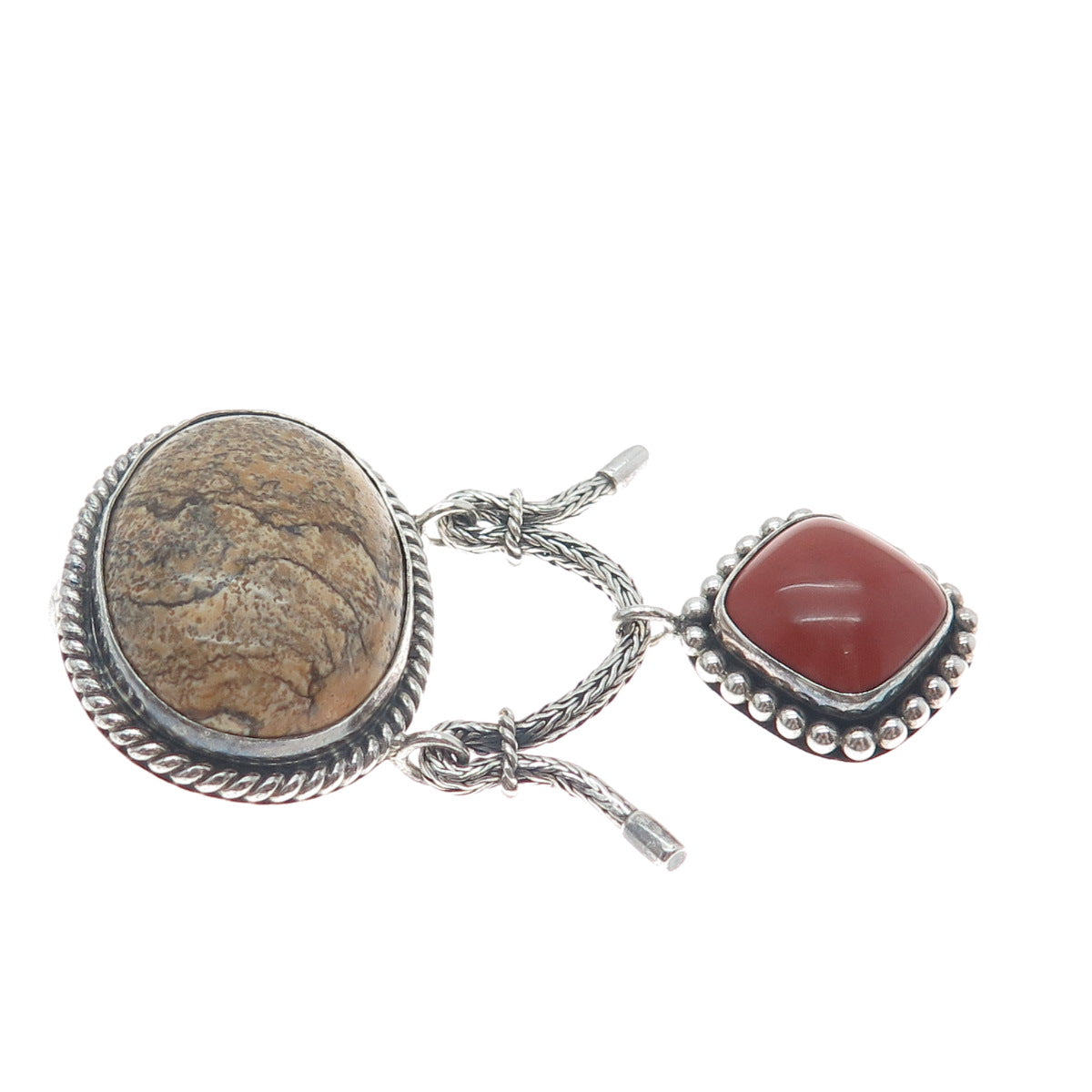 SUARTI BALI 925 Sterling Silver Vintage Real Jasper & Carnelian Oxidized Brooch