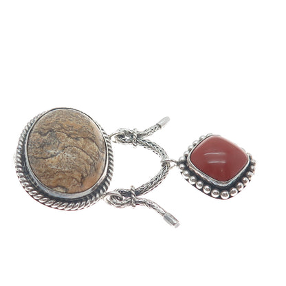 SUARTI BALI 925 Sterling Silver Vintage Real Jasper & Carnelian Oxidized Brooch
