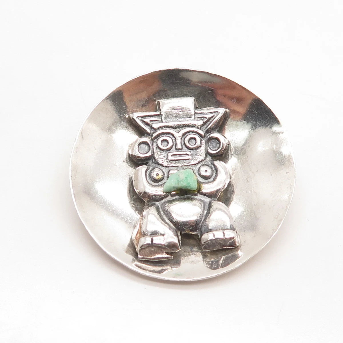900 Silver Vintage Real Turquoise Gemstone Tribal Pin Brooch