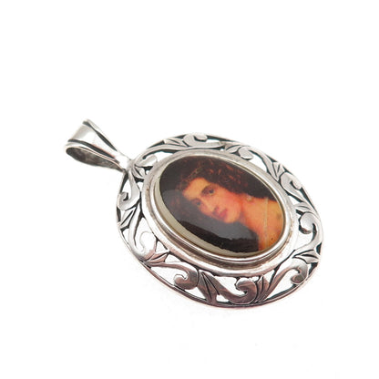Jezlaine 925 Sterling Silver Vintage Lady Portrait Floral Charm Pendant
