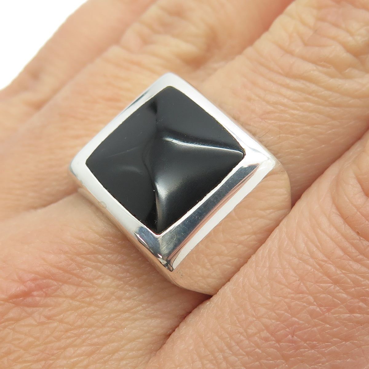 925 Sterling Silver Vintage Mexico Real Black Onyx Ring Size 9.25