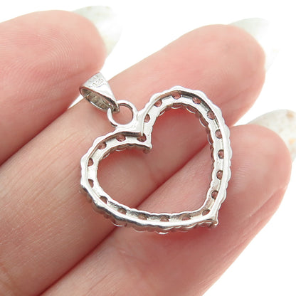 925 Sterling Silver Round-Cut C Z Open Heart Pendant