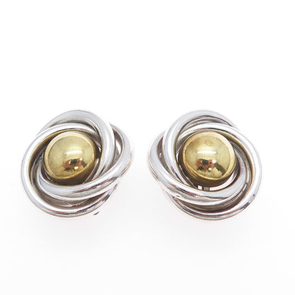 925 Sterling Silver 2-Tone Vintage Mexico Modernist Trinity Clip On Earrings