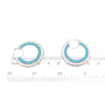 Chuck Clemency 925 Sterling Silver Real Turquoise & Tanzanite Hoop Earrings