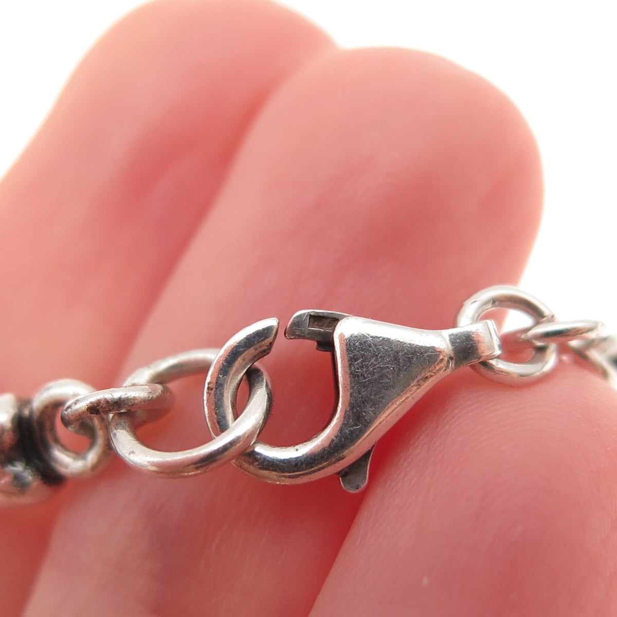 925 Sterling Silver Vintage Modernist Bone Link Oxidized Bracelet 8.25"