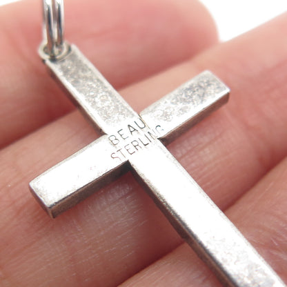 BEAU 925 Sterling Silver Vintage Heart & Feather Cross Oxidized Pendant