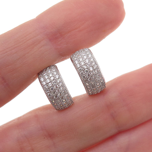 925 Sterling Silver Round-Cut C Z Hoop Earrings