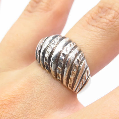 925 Sterling Silver Vintage Ribbed Ring Size 6