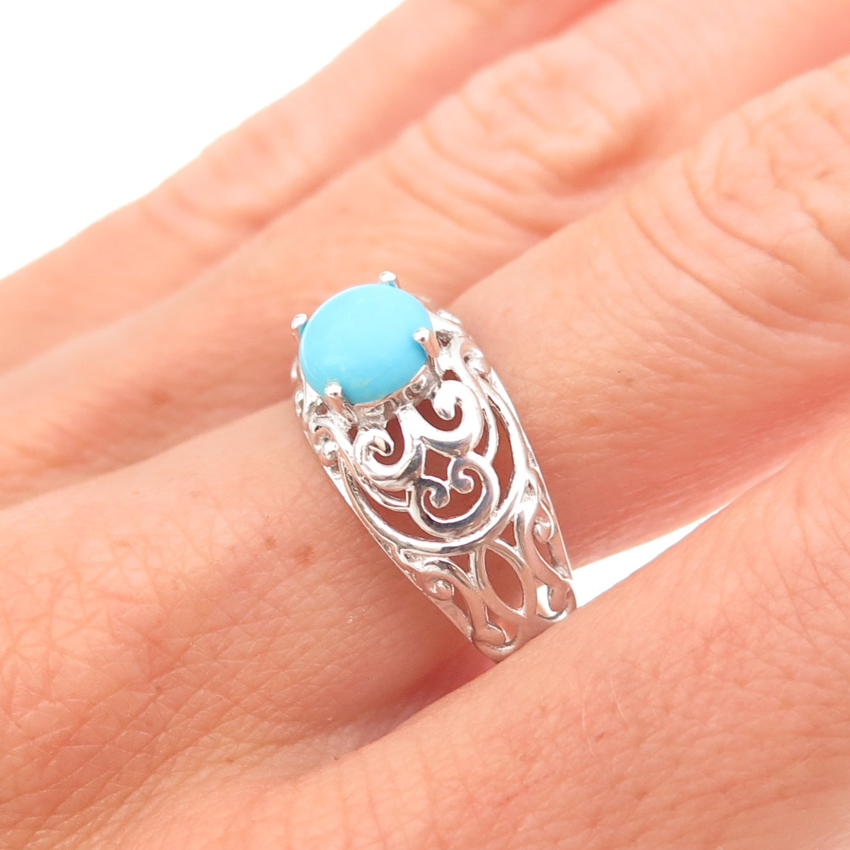 Chuck Clemency 925 Sterling Silver Real Turquoise Floral Scroll Ring Size 9