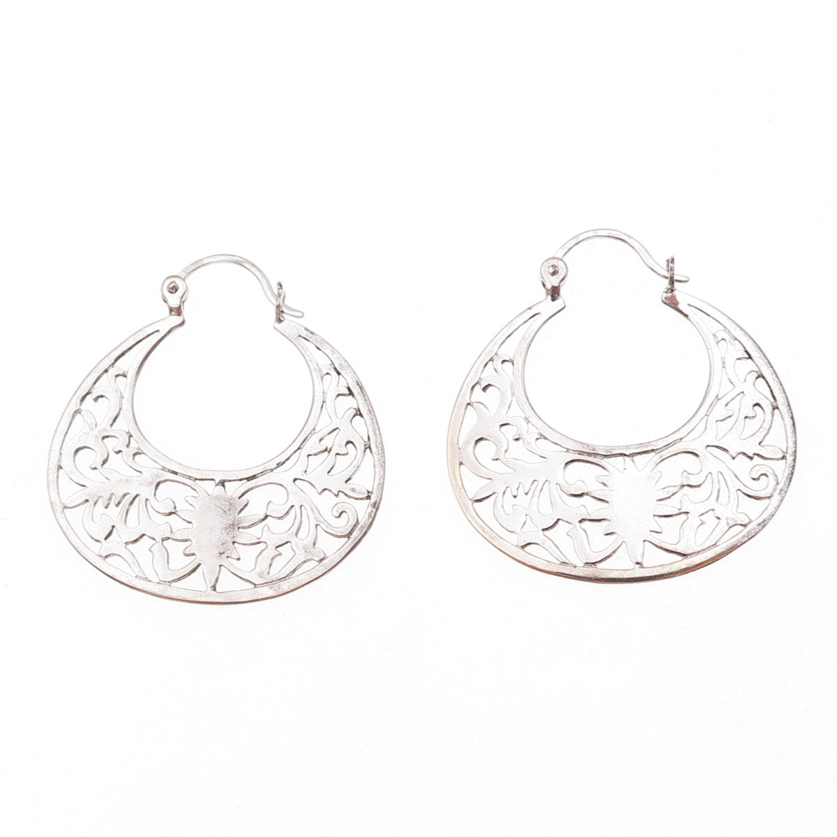 925 Sterling Silver Vintage Ornate Hoop Earrings