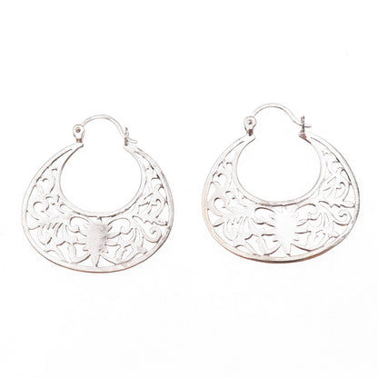 925 Sterling Silver Vintage Ornate Hoop Earrings