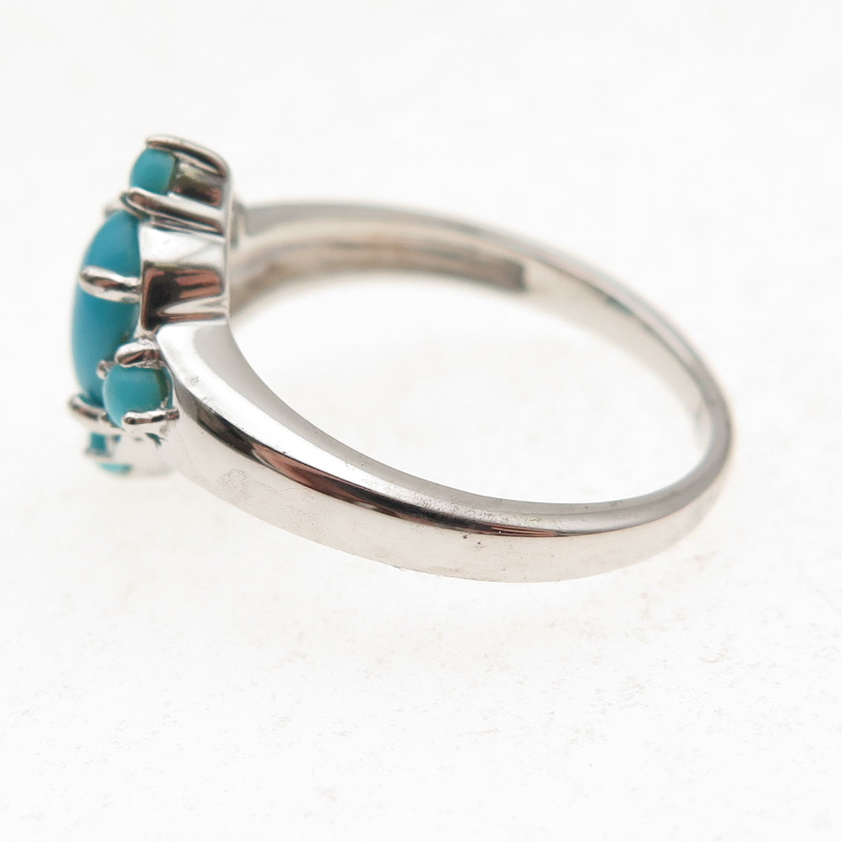 925 Sterling Silver Real Sleeping Beauty Turquoise Floral Ring Size 8.25