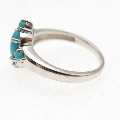 925 Sterling Silver Real Sleeping Beauty Turquoise Floral Ring Size 8.25