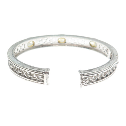 JUDITH RIPKA 925 Sterling Silver Real Citrine Ornate Cuff Bracelet 6.5"