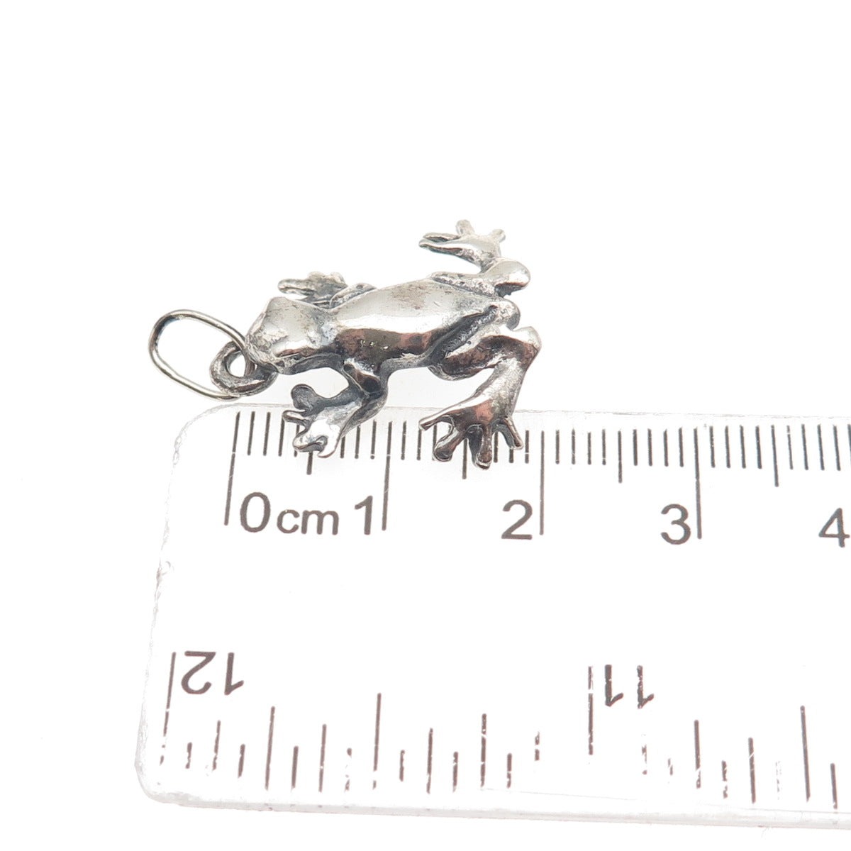925 Sterling Silver Vintage Frog Good Luck Oxidized 3D Mini Charm Pendant