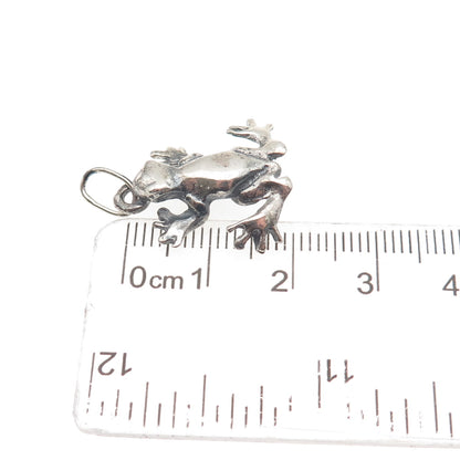 925 Sterling Silver Vintage Frog Good Luck Oxidized 3D Mini Charm Pendant