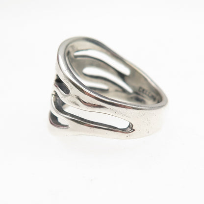 Cellini 925 Sterling Silver Vintage Modernist Oxidized Ring Size 7