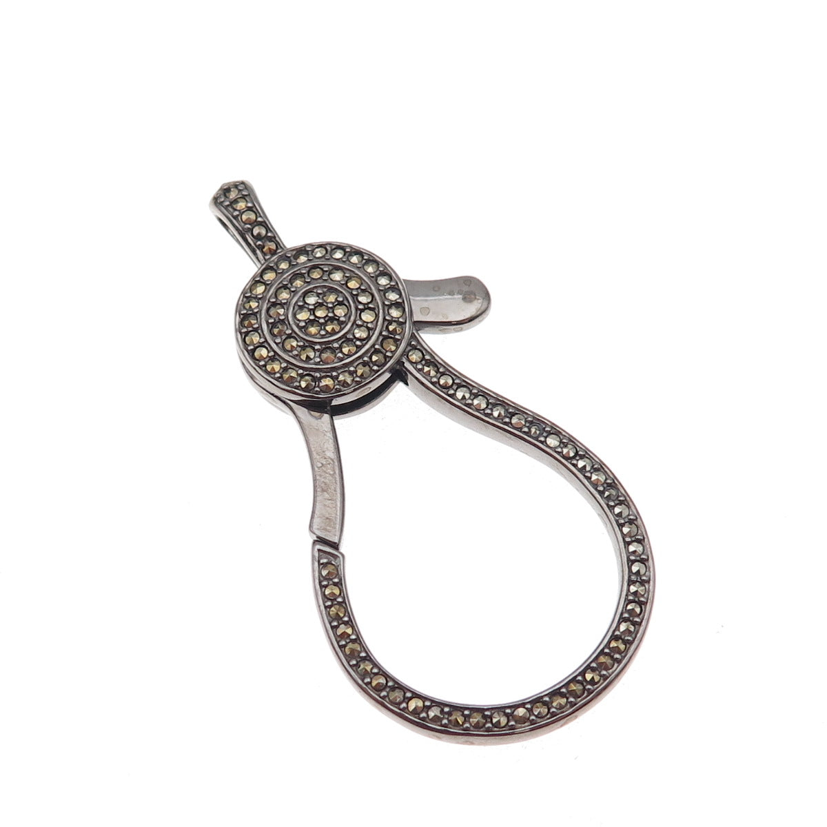 Luv Tia 925 Sterling Silver Black Rhodium Real Marcasite Carabiner Lobster Clasp