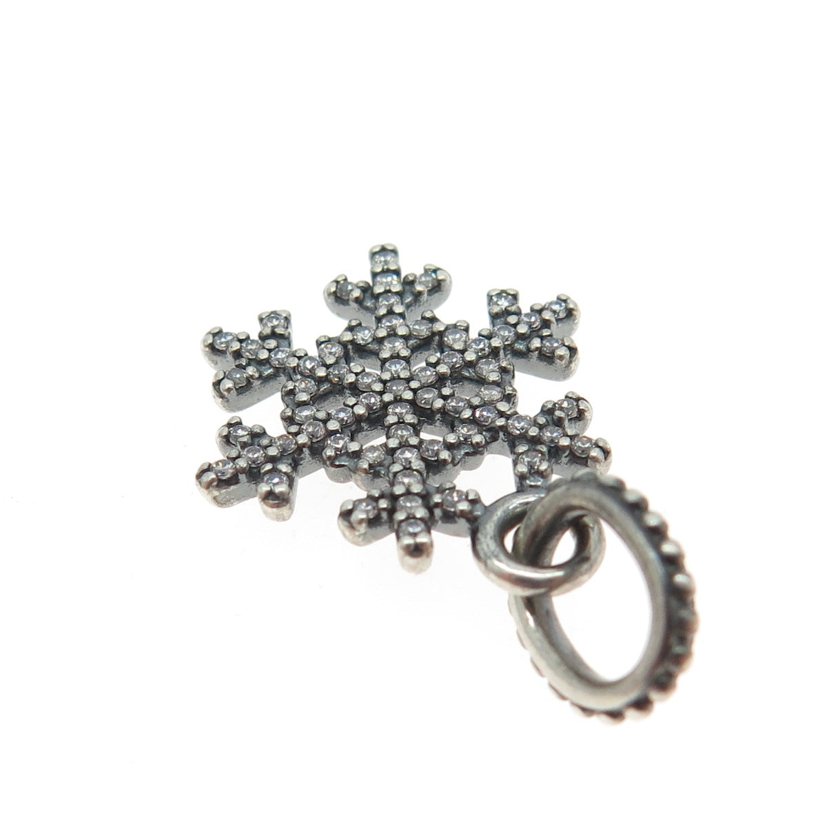 PANDORA 925 Sterling Silver Round-Cut C Z Snowflake Charm Pendant