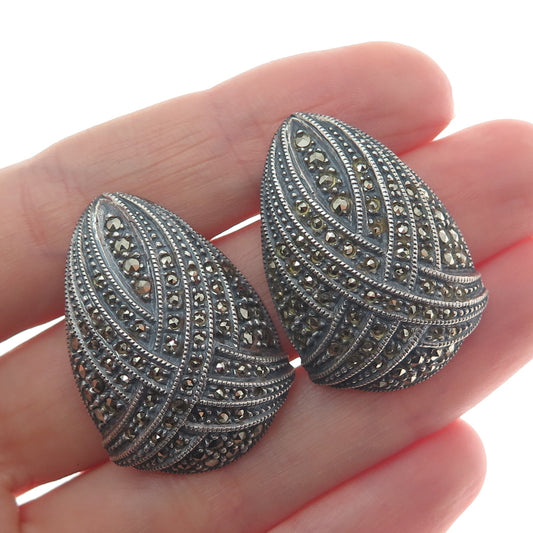 JUDITH JACK Sterling Silver Vintage Real Marcasite Oxidized Teardrop Earrings