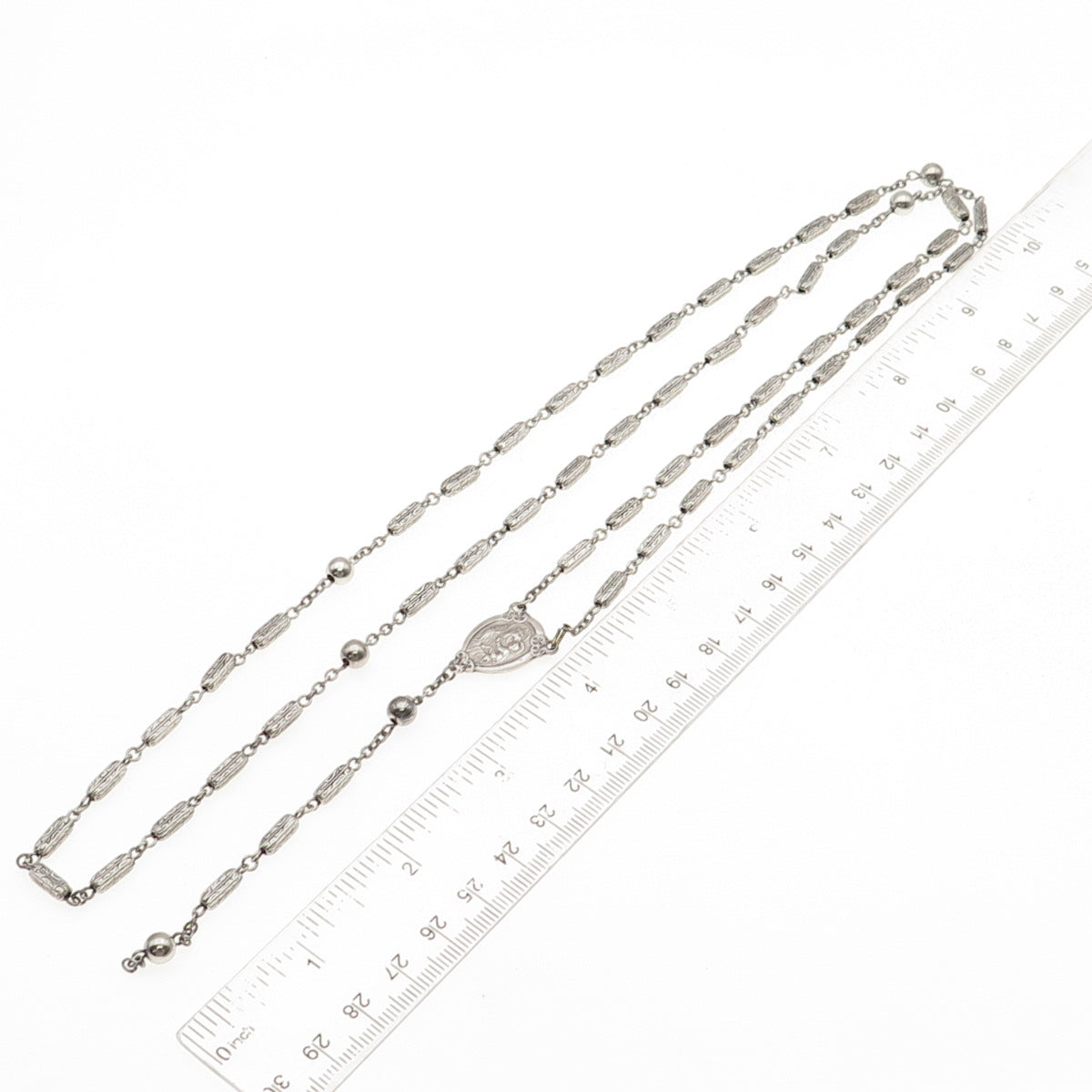 925 Sterling Antique Art Deco Jesus Sacred Heart Religious Rosary Chain 32"