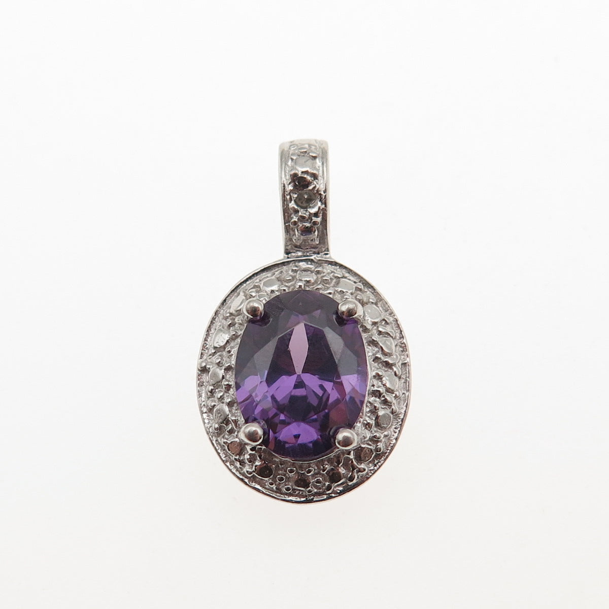 925 Sterling Silver Real Diamond Accent & Amethyst Mini Charm Pendant