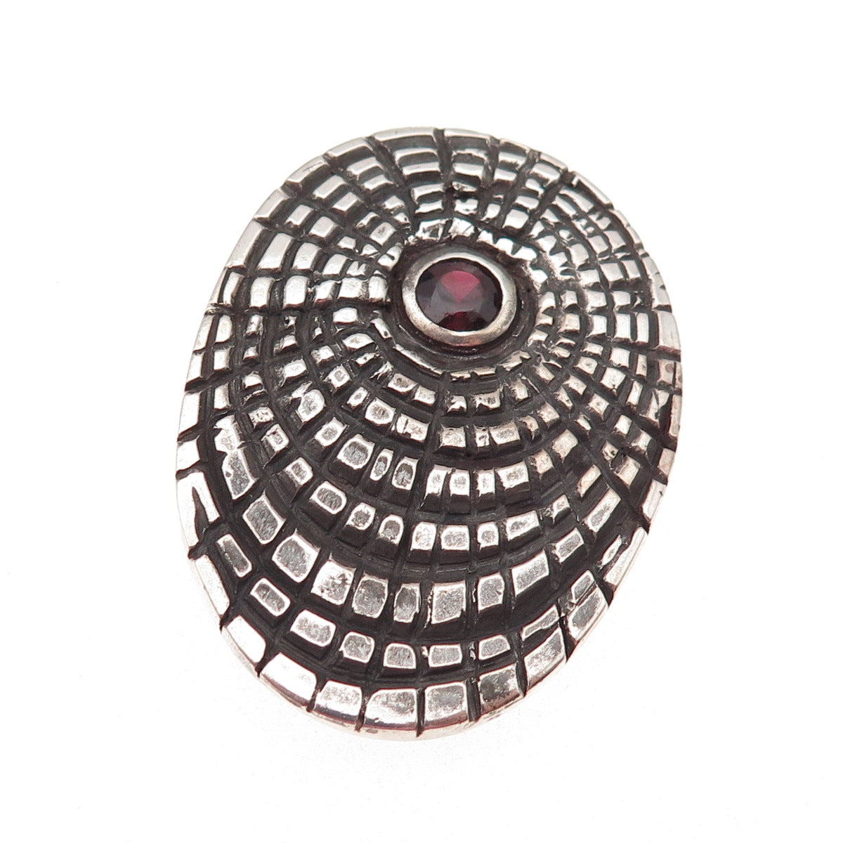 925 Sterling Silver Vintage Real Red Garnet Spider Web Oxidized Slide Pendant