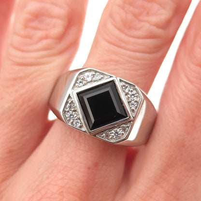 Han 925 Sterling Silver Real Black Spinel & White Topaz Ring Size 10