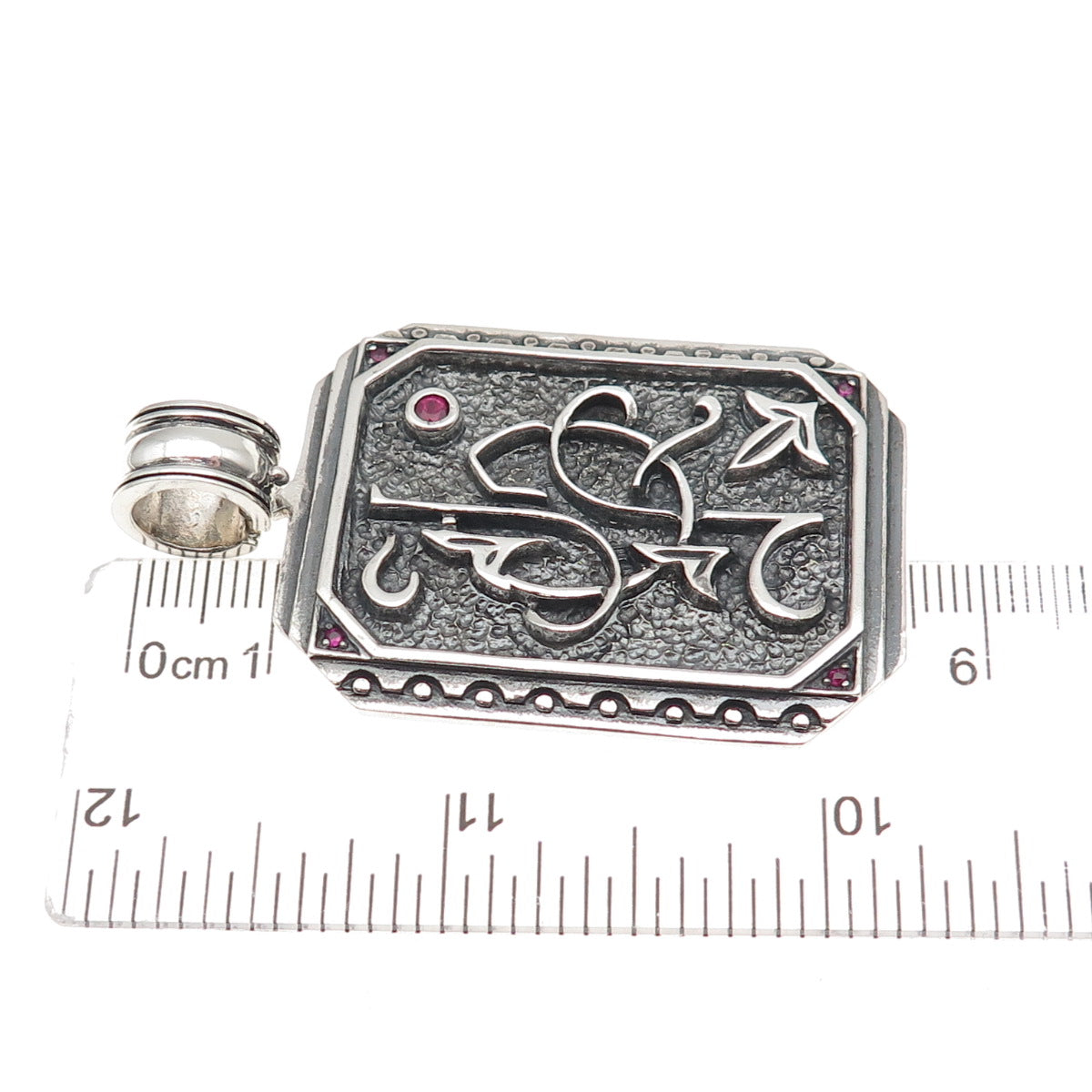Jolusa 925 Sterling Silver Black Rhodium Real Ruby JOF Monogram Pendant
