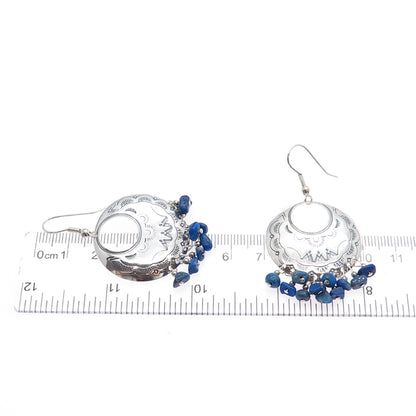 CAROLYN POLLACK 925 Sterling Silver Vintage Real Lapis Crescent Dangle Earrings