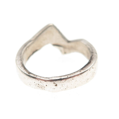 Old Pawn 925 Sterling Silver Vintage Turquoise Inlay Zig Zag Ring Size 3.75