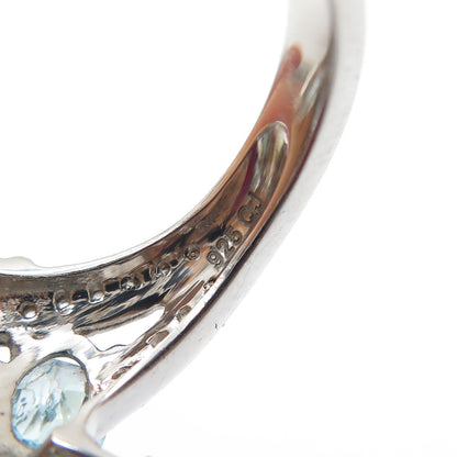 925 Sterling Silver Real Oval-Cut Blue & Round-Cut White Topaz Ring Size 6