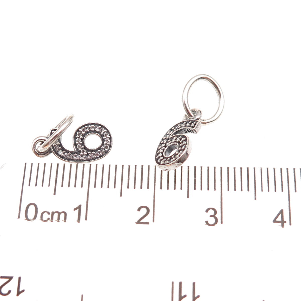 Pandora 925 Sterling Silver C Z Lucky Number 6 SET of 3 Charm Pendants