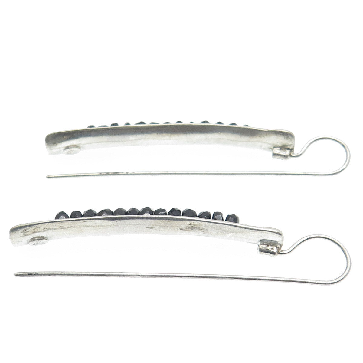 925 Sterling Silver Vintage Real Black Onyx Beads Modernist Earrings