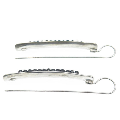 925 Sterling Silver Vintage Real Black Onyx Beads Modernist Earrings
