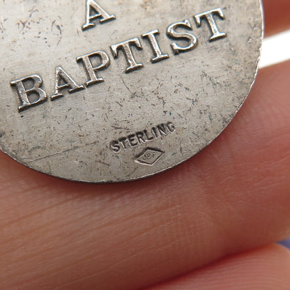 925 Sterling Silver Vintage I Am Baptist Jesus Medal Oxidized Charm Pendant