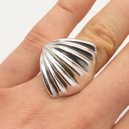 925 Sterling Silver Vintage Ribbed Wide Ring Size 6