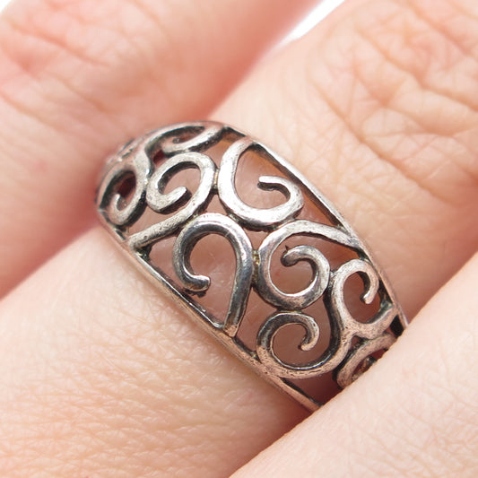 NEVADA 925 Sterling Silver Vintage Floral Scroll Oxidized Ring Size 7.25