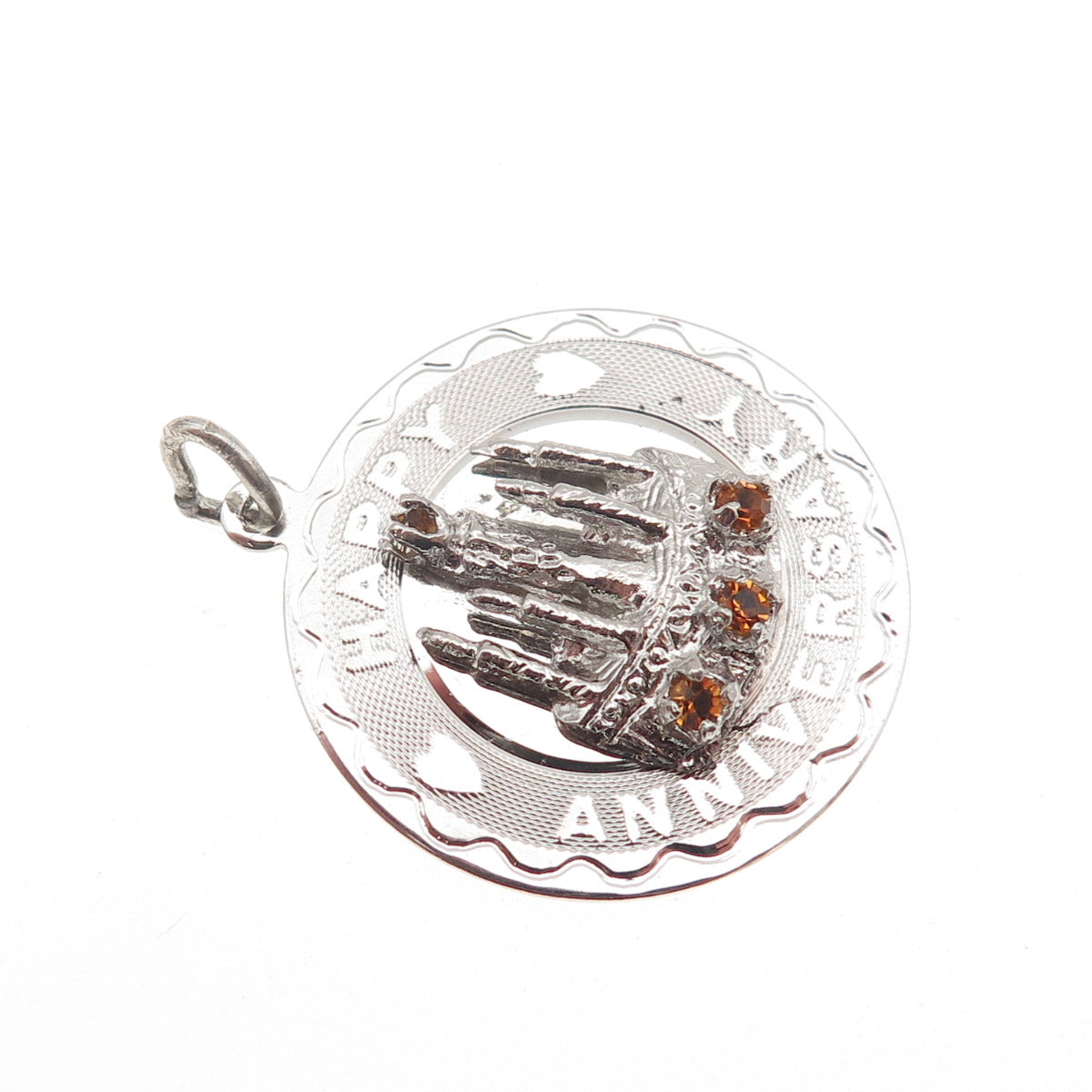 Spencer Co. Sterling Silver Vintage Rhinestone Happy Anniversary Charm Pendant