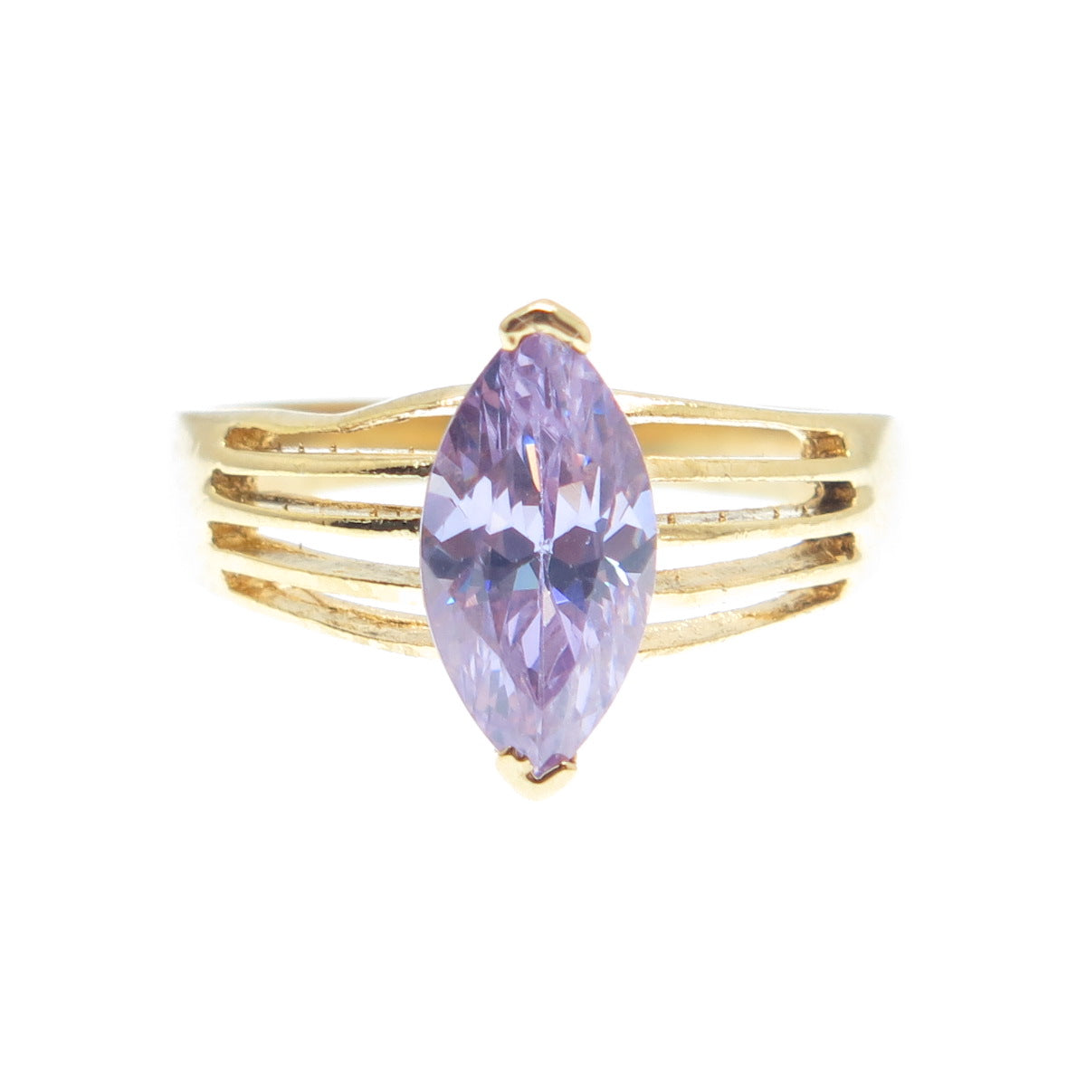 925 Sterling Silver Gold Plated Marquise-Cut Lavender C Z Ring Size 8