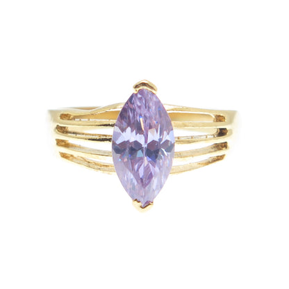 925 Sterling Silver Gold Plated Marquise-Cut Lavender C Z Ring Size 8