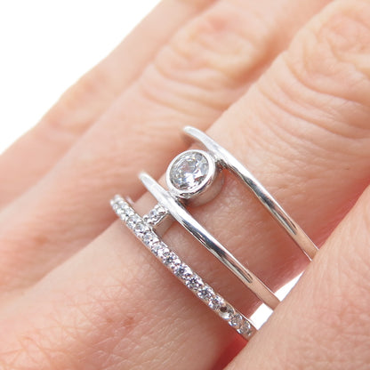 925 Sterling Silver Round-Cut C Z 3-Row Ring Size 8.25