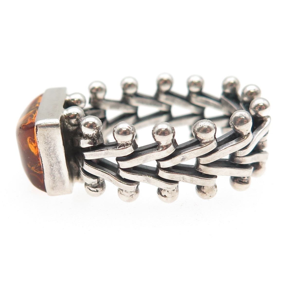 925 Sterling Silver Vintage Real Amber Modernist Oxidized Ring Size 6.5