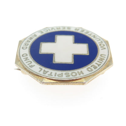 925 Sterling Silver Vintage Enamel United Hospital Fund Volunteer Service Brooch