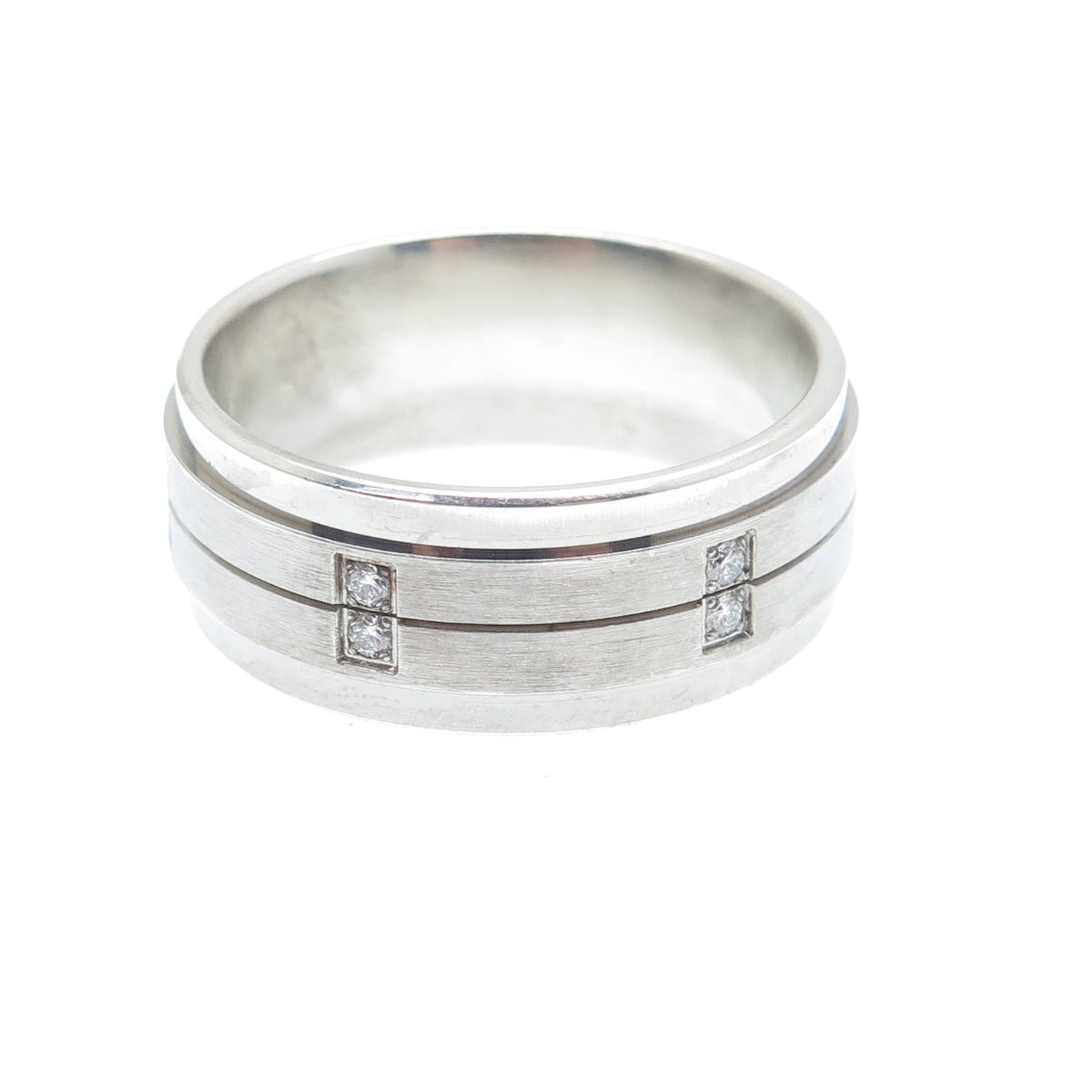 925 Sterling Silver Real Round-Cut Diamond Band Ring Size 10.5