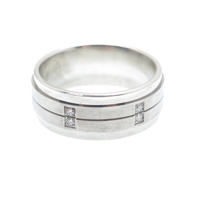 925 Sterling Silver Real Round-Cut Diamond Band Ring Size 10.5