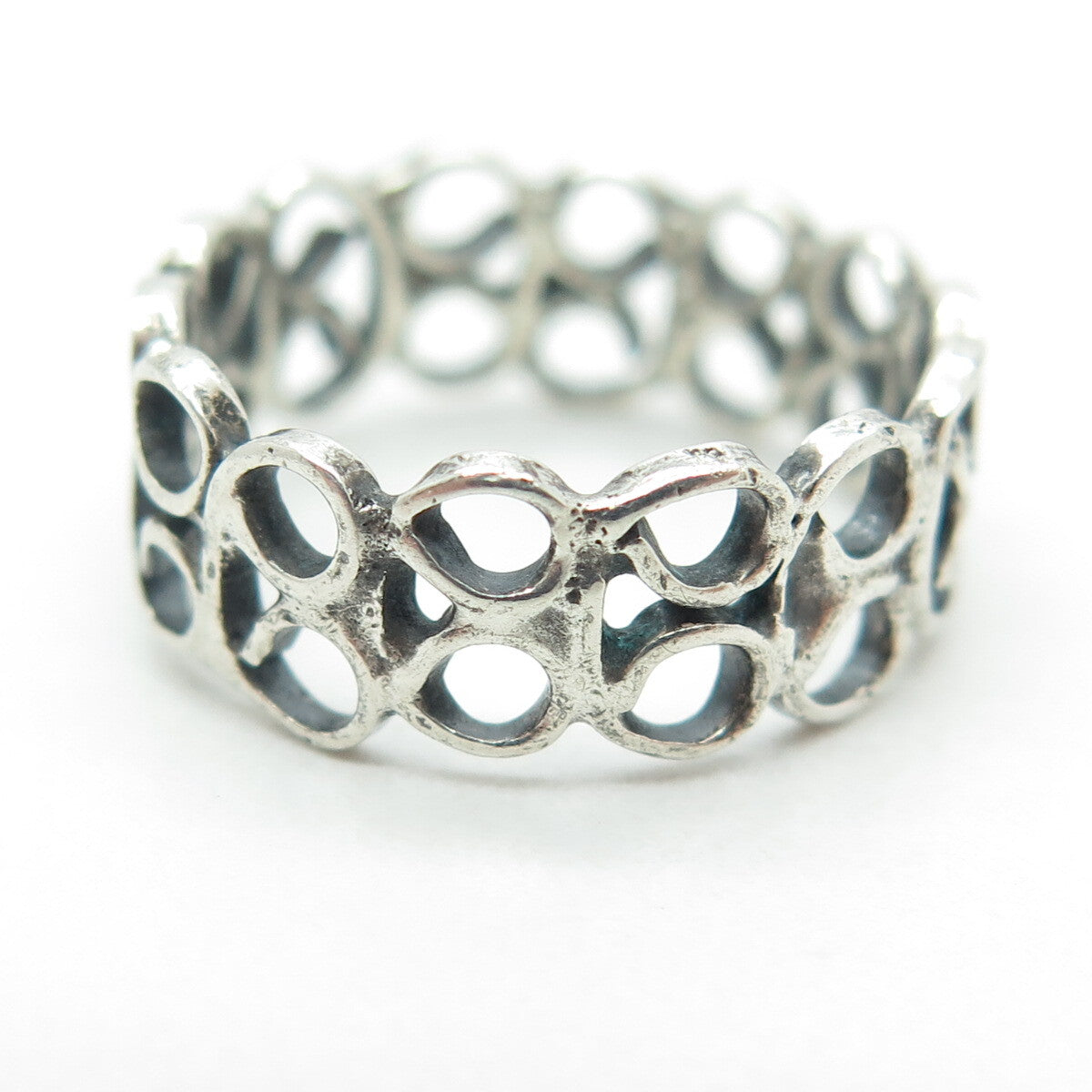 925 Sterling Silver Vintage Modernist Swirl Oxidized Ring Size 6.75