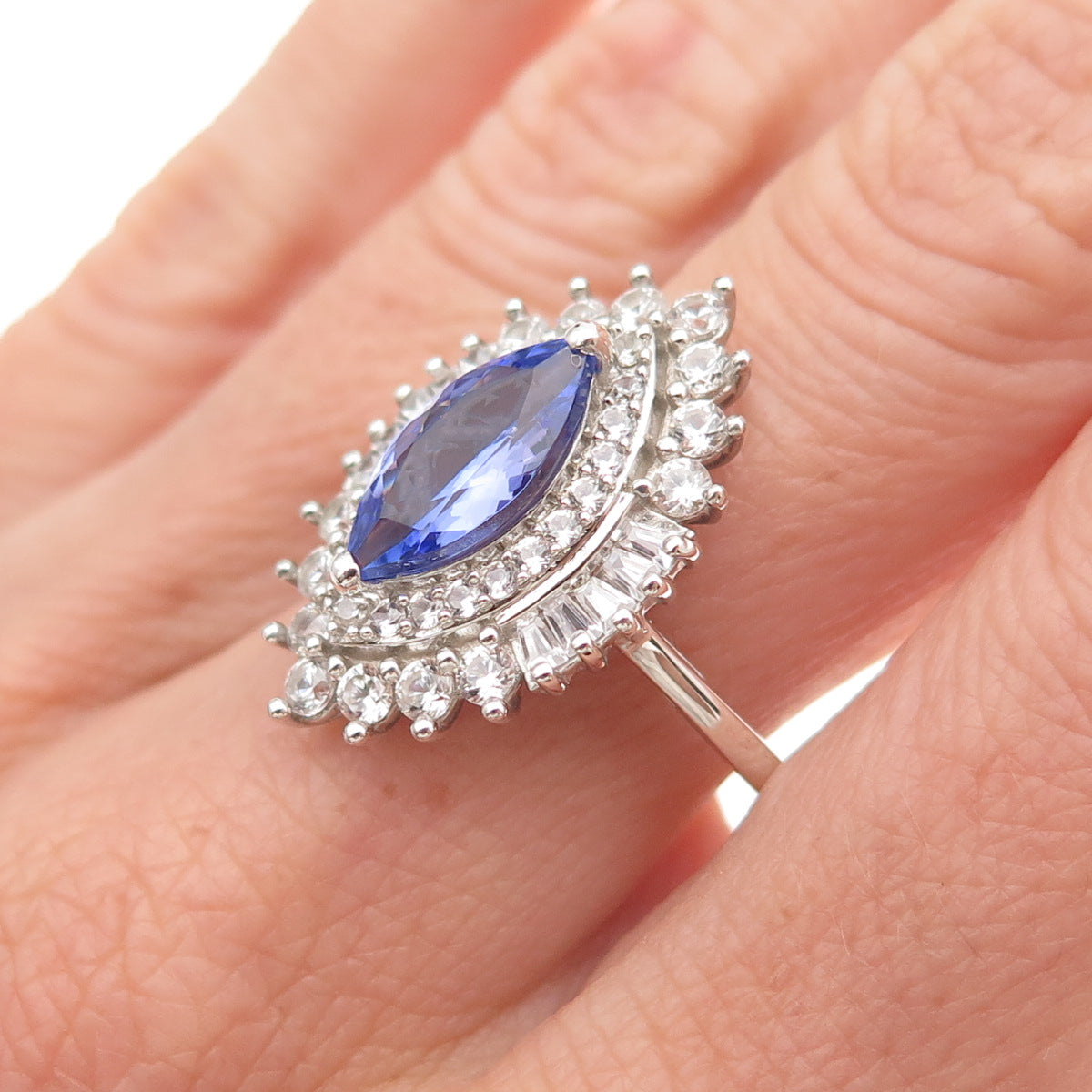 D'Joy 925 Sterling Silver Real Tanzanite & White Topaz Ring Size 8.25